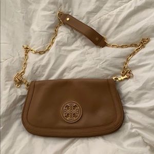 Tory Burch Camel and Gold Amanda Crossbody Bag
